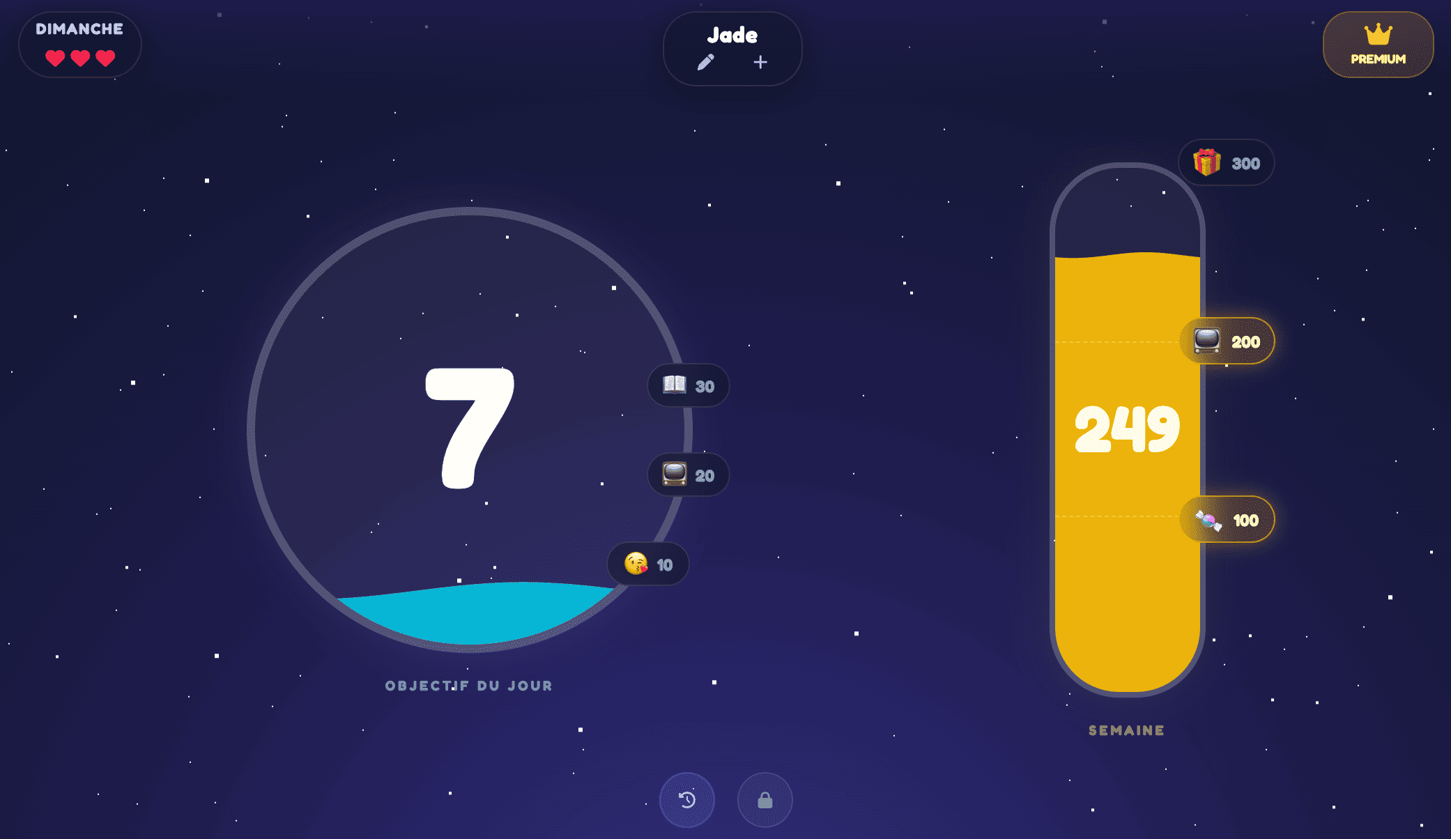 Interface de l'application Elyvel montrant le tableau de bord des récompenses et missions pour enfants
